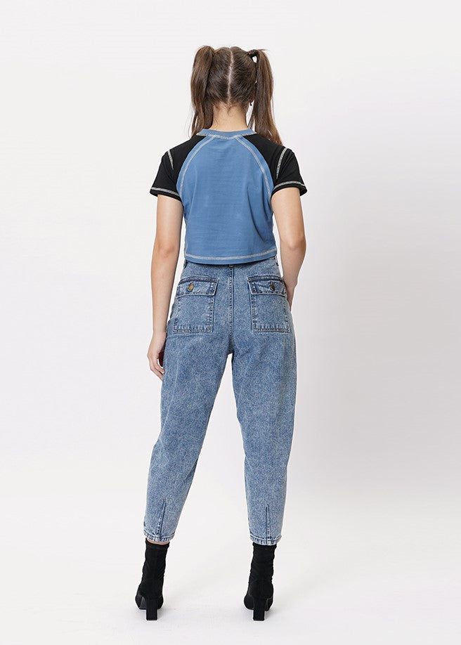 Allie Contrast Cropped Tee Blue