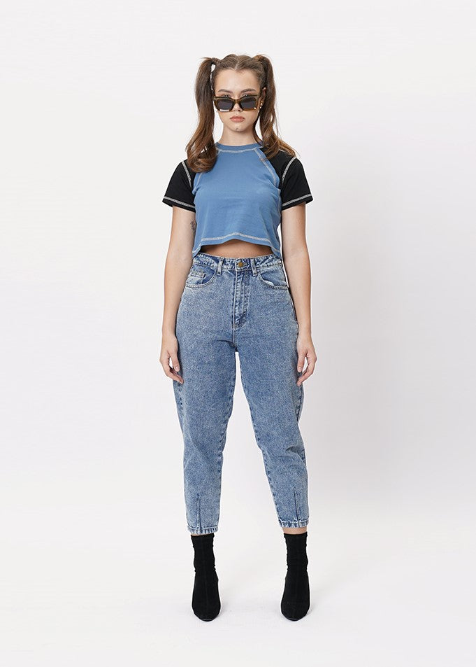 Allie Contrast Cropped Tee Blue