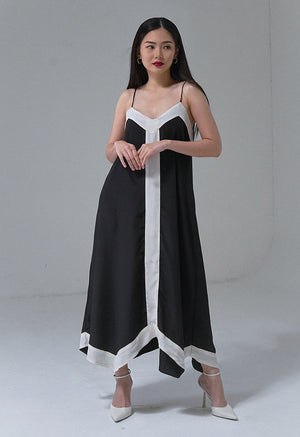 Mary Two Tone Sleeveless Maxi Dress - Black