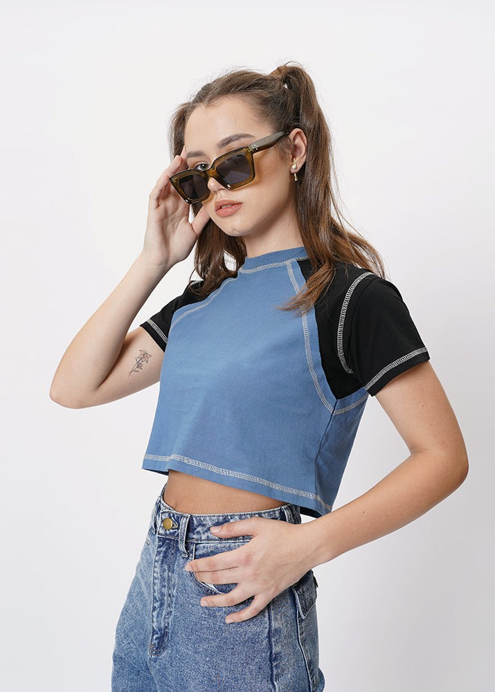 
            
                Load image into Gallery viewer, Allie Contrast Cropped Tee Blue
            
        